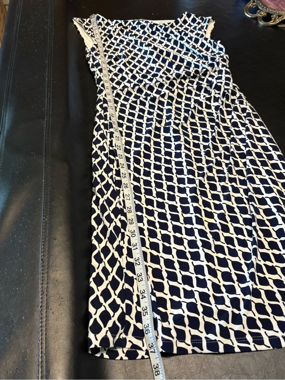 Ralph Lauren Navy and White Geometric Midi Sheath Dress